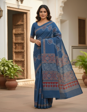 Handmade Ajrakh Cotton Saree