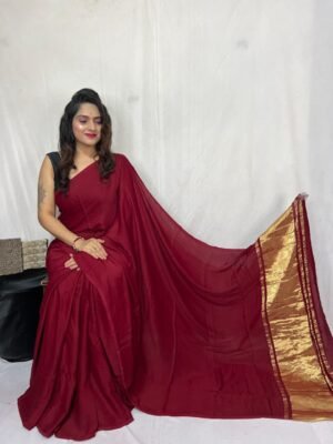 PLAIN MODAL SILK SAREE WITH TISSUE PALLU